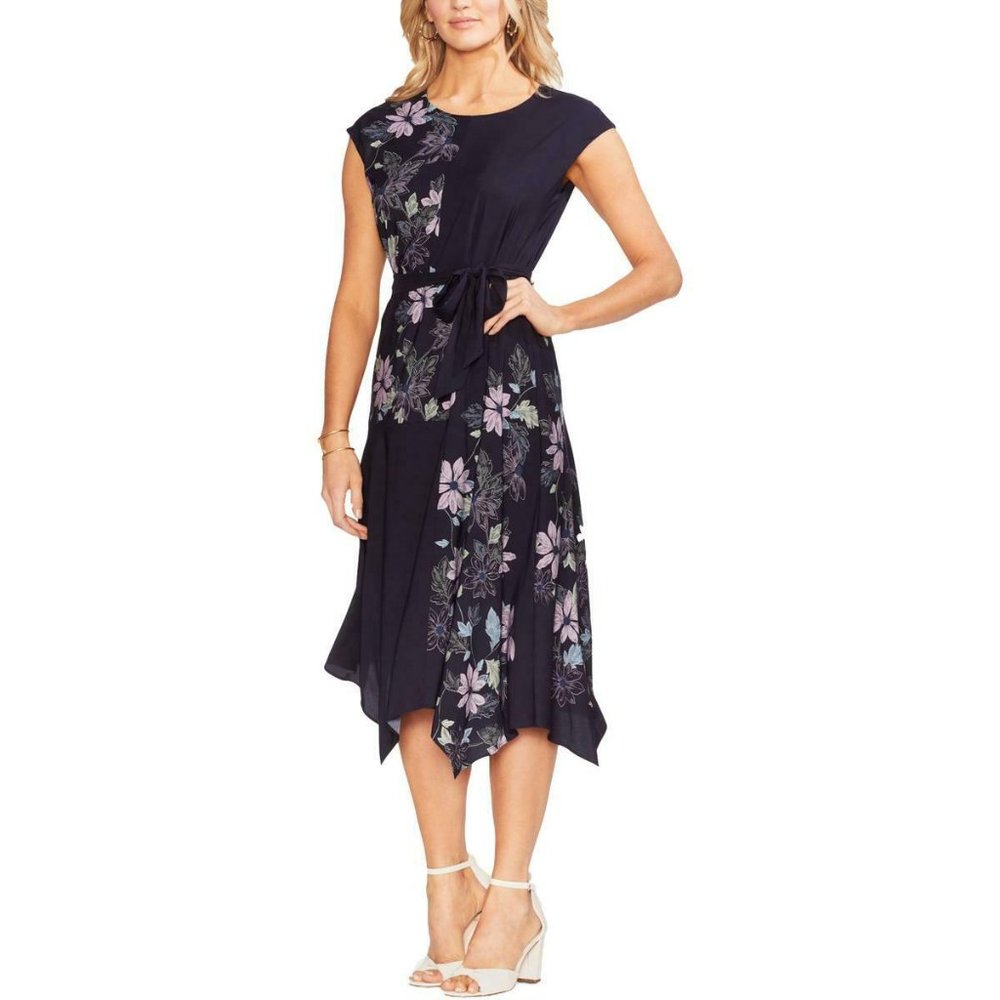 Vince Camuto Navy Asymmetric Floral Dress